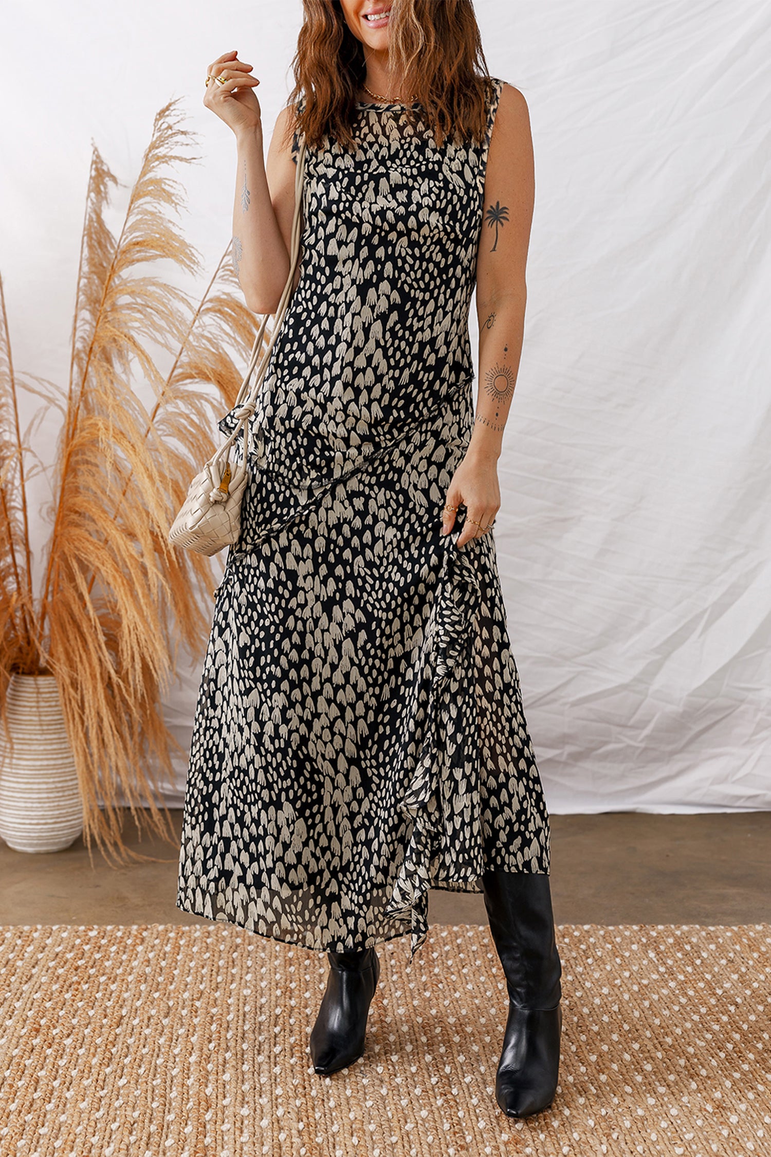 Robe longue femme sans manches, maxi — noir