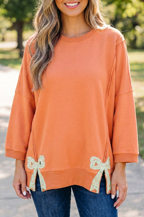 Sweat femme floral, patchwork — orange