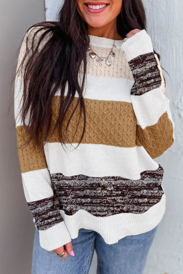 Pull femme rayé, en maille, ample, colorblock — marron