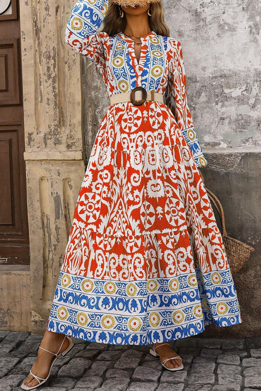 Robe longue femme manches longues, maxi — orange