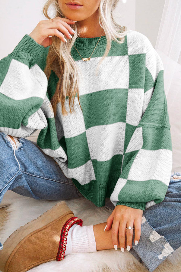 Pull femme à carreaux — vert