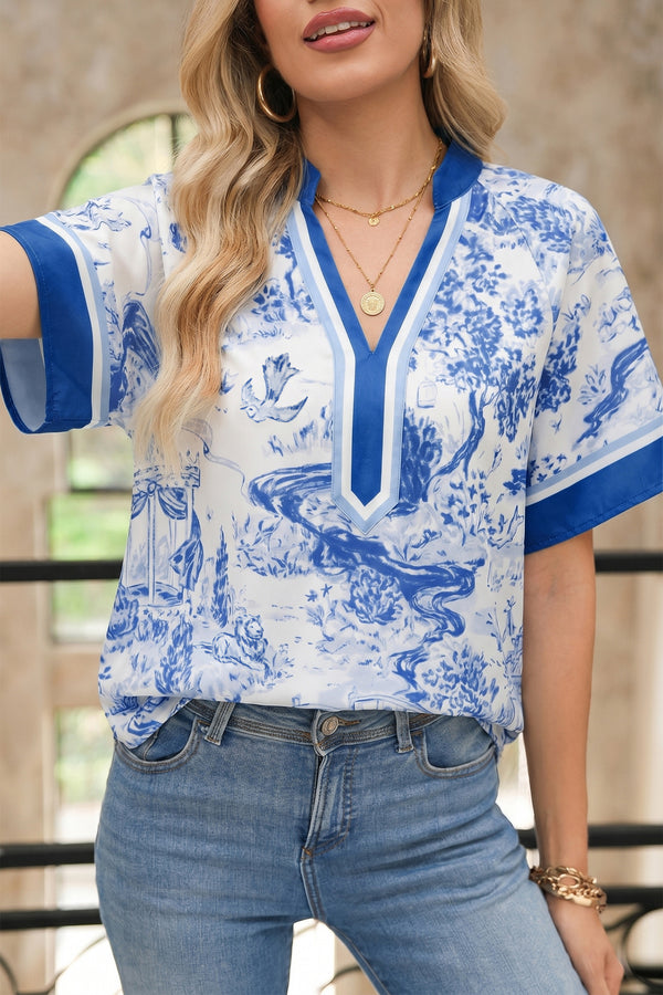 Blouse femme col V — bleu