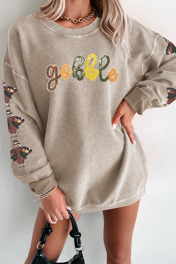 Sweat femme paillettes, côtelé — gris