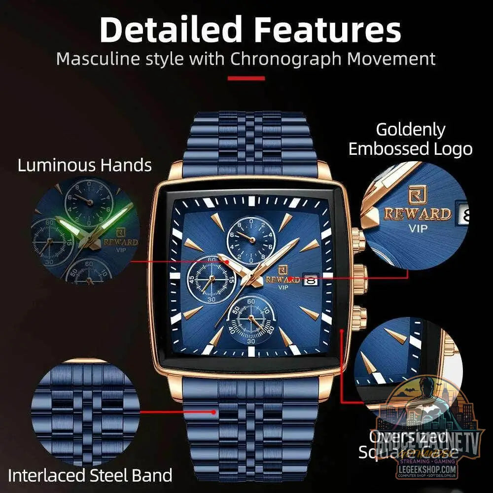 🕶️ REWARD – Montre Homme Quartz Rectangle Bleue Étanche Luxe - Legeekshop