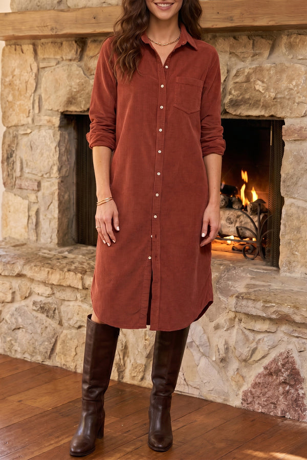 Robe femme boutonnée, manches longues, midi