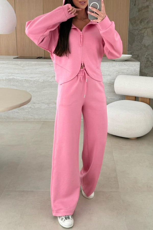 Pantalon femme à cordon, zip, à capuche, ample, uni — rose