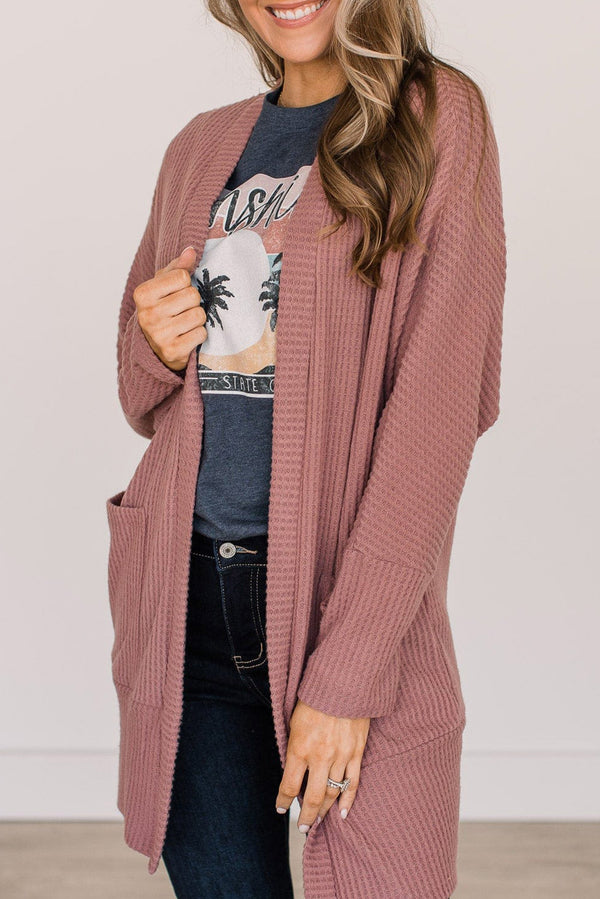 Cardigan femme gaufré, en maille, poches, uni — rouge