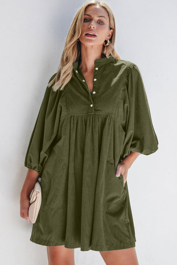 Robe femme boutonnée, manches bracelet — vert