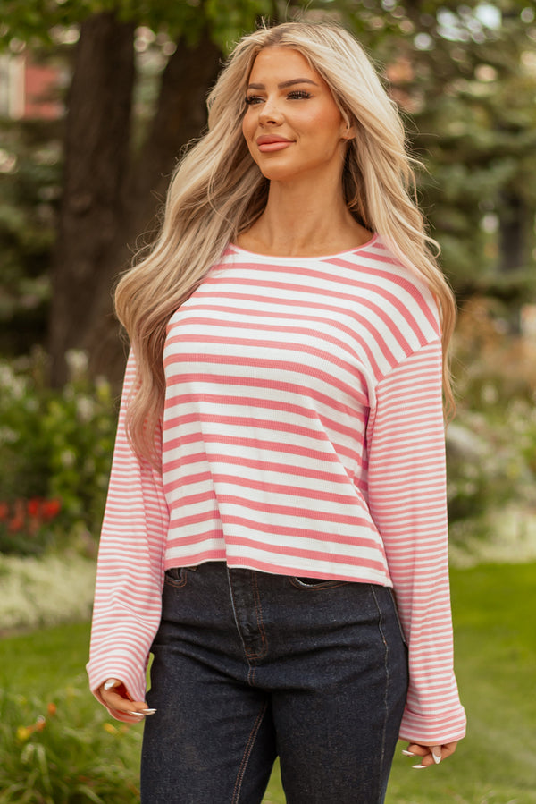 Haut femme rayé, manches longues — rose