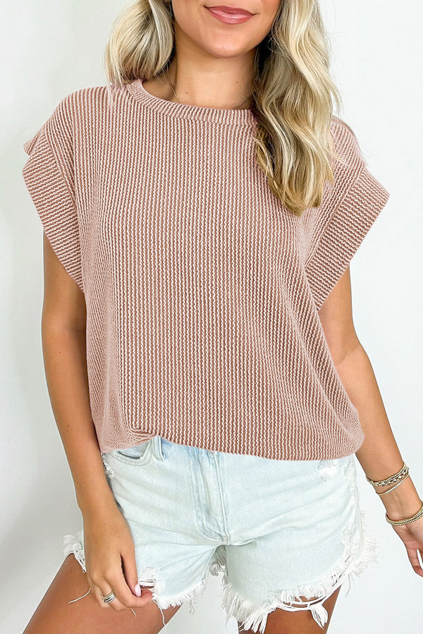 T-shirt femme col rond, côtelé — kaki
