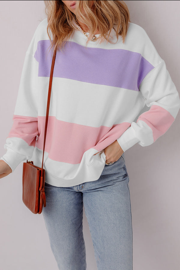 Sweat femme patchwork, épaules tombantes, col rond, colorblock — beige · LC25318248-P1522 · LC25318248-P1522-L