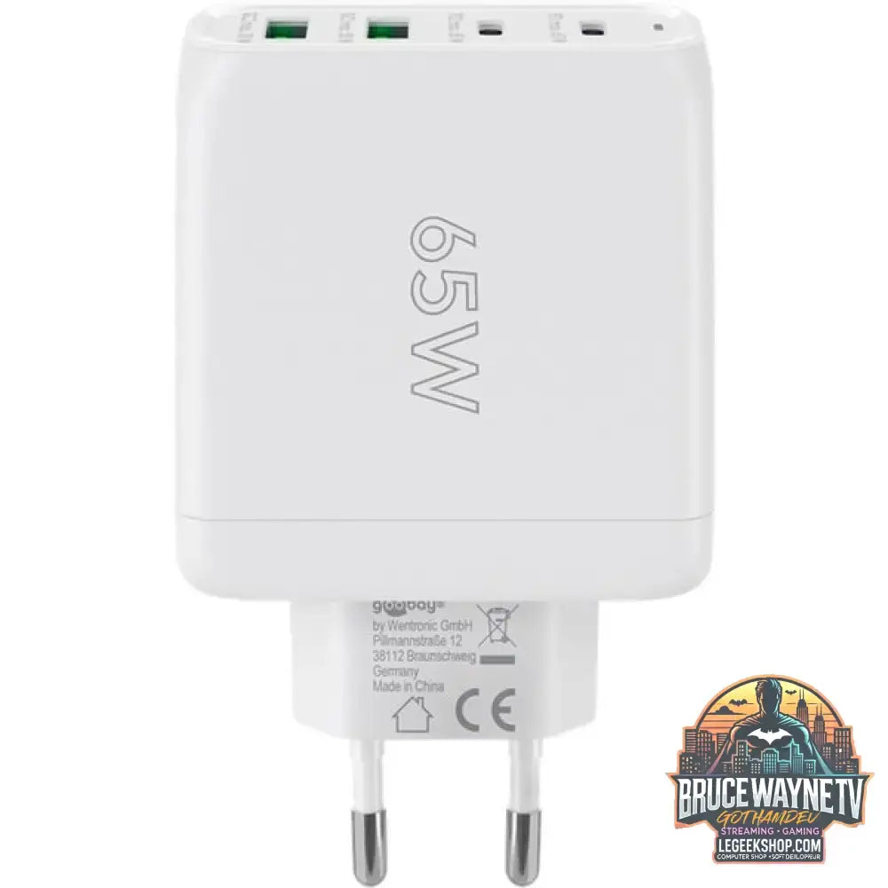 goobay USB-C Multiport-Schnellladegerät, PD, GaN, 68 Watt weiß, 2x USB-C, 2x USB-A, Power Delivery, QuickCharge - goobay - vue 4