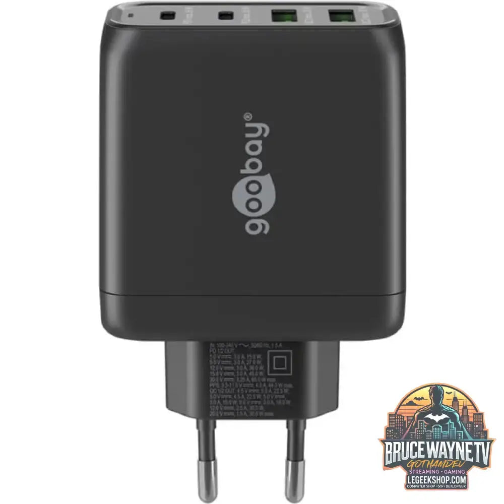goobay USB-C Multiport-Schnellladegerät, PD, GaN, 68 Watt schwarz, 2x USB-C, 2x USB-A, Power Delivery, QuickCharge - goobay - vue 2