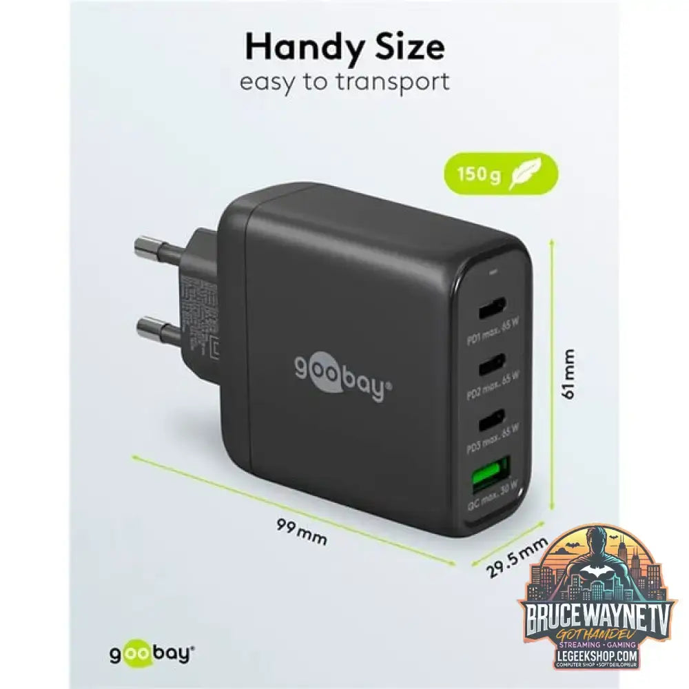 goobay USB-C Multiport-Schnellladegerät, PD, GaN, 68 Watt schwarz, 3x USB-C, 1x USB-A, Power Delivery, QuickCharge - goobay - vue 5
