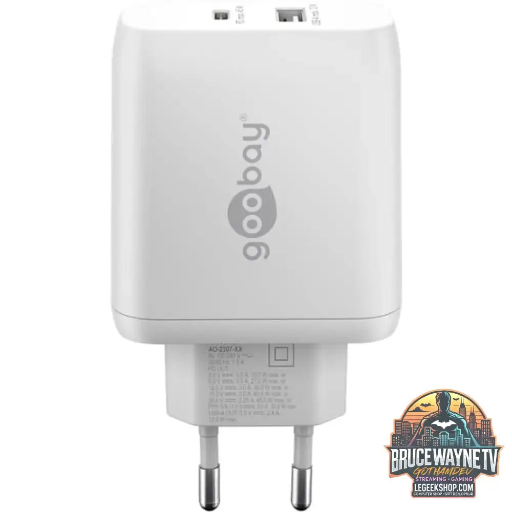 goobay USB-C PD Dual-Schnellladegerät 45 Watt weiß, 1x USB-A, 1x USB-C PD, GaN-Technologie - goobay - vue 2