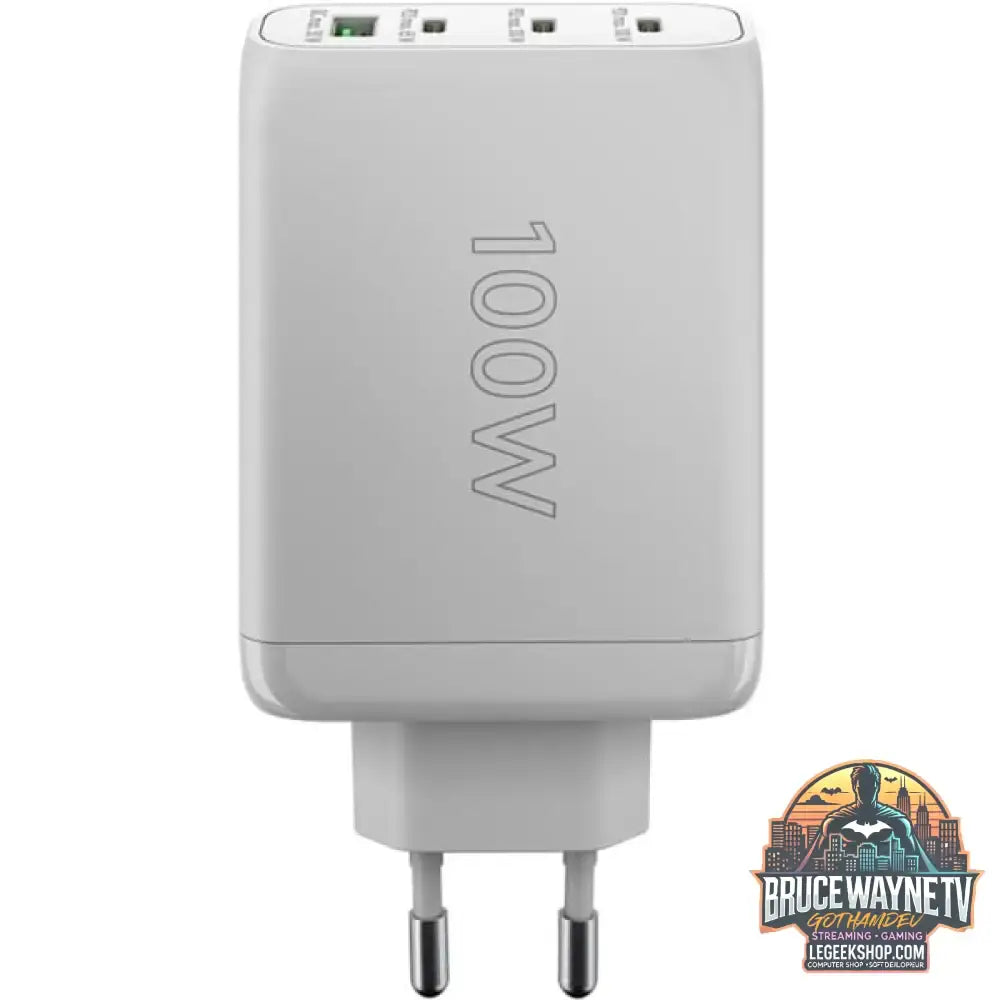goobay USB-C PD Multiport-Schnellladegerät 100 Watt weiß, 1x USB-A QC, 3x USB-C PD, GaN-Technologie - goobay - vue 3