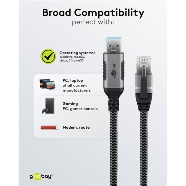 goobay Ethernet-câble USB-A 3.2 Gen1 Stecker > RJ-45 Stecker, adaptateur réseau - goobay - vue 10