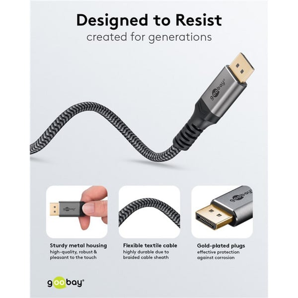 goobay Plus DisplayPort 2.0/2.1 câble, 8K @ 144Hz, 54 Gbit/s - goobay - vue 8