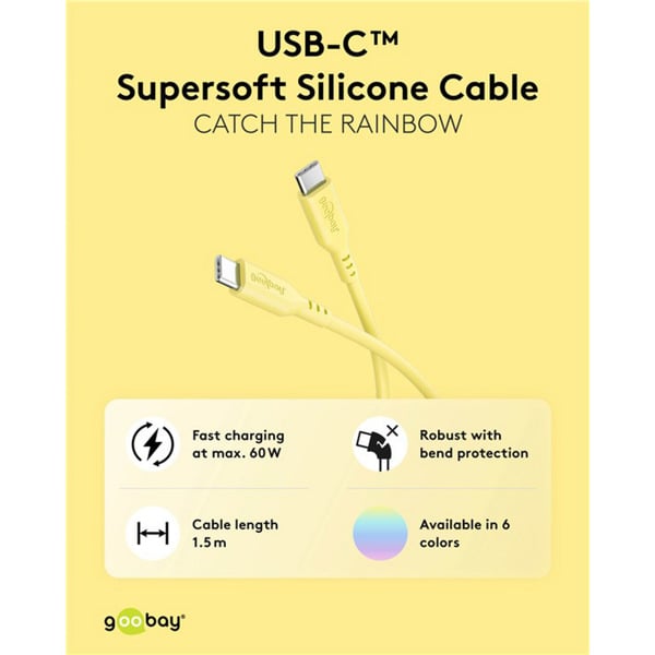 goobay USB 2.0 Silikonkabel gelb, USB-C Stecker > USB-C Stecker - goobay - vue 7