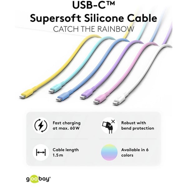 goobay USB 2.0 Silikonkabel gelb, USB-C Stecker > USB-C Stecker - goobay - vue 9