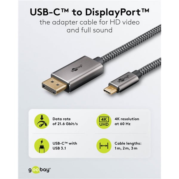 goobay USB Adapterkabel, USB-C Stecker > DisplayPort Stecker, 4K 60Hz - goobay - vue 4