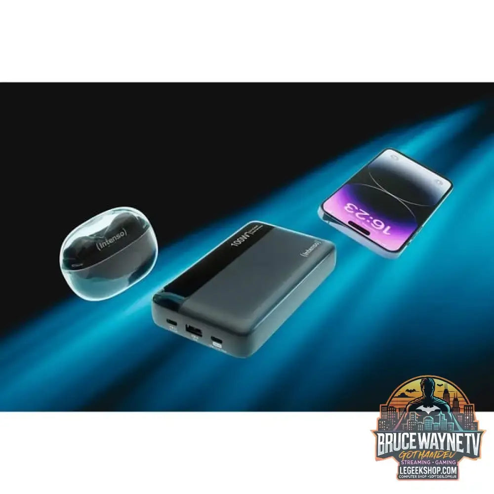 Intenso Powerbank HE20000 grau/schwarz, 20.000 mAh, PD 3.1, Quick Charge 3.0 - Stromquelle: Steckdose, USB-A, USB-C - vue 6