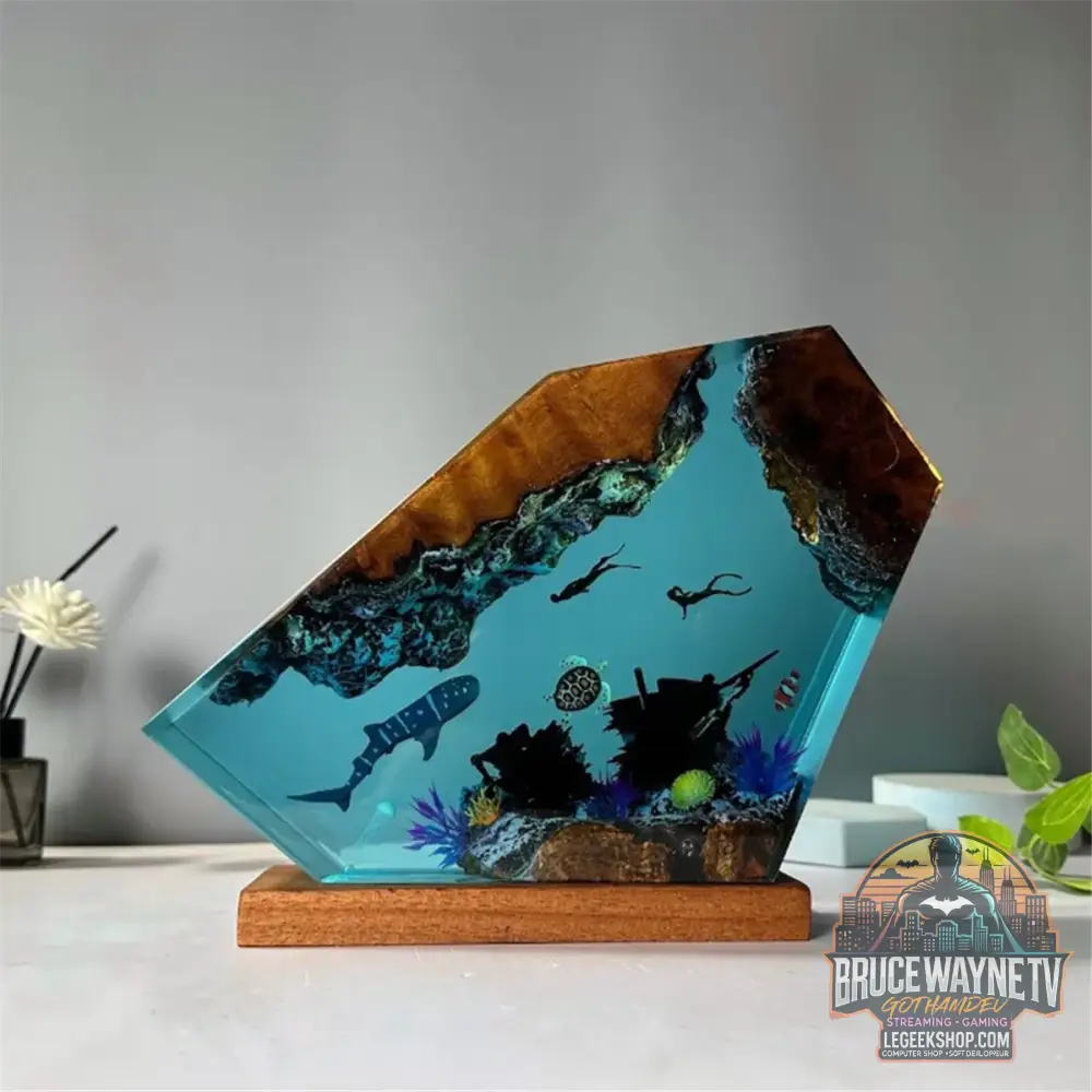 Lampe Résine Sous-Marine – Veilleuse LED Plongeurs Baleine Tortue - Lampe Décorative