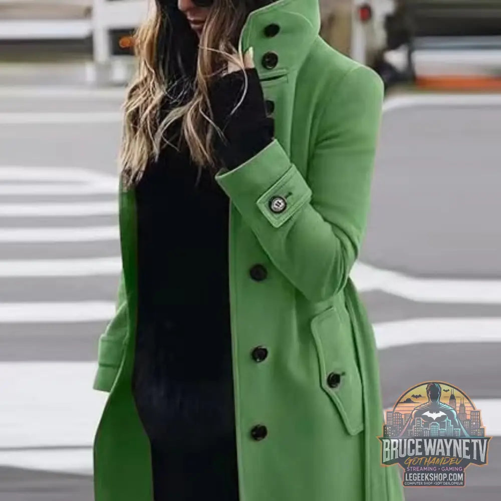🧥 Manteau Femme Laine Col Montant Slim Fit Élégant 🧥 - Emerald green / L - Manteau Femme