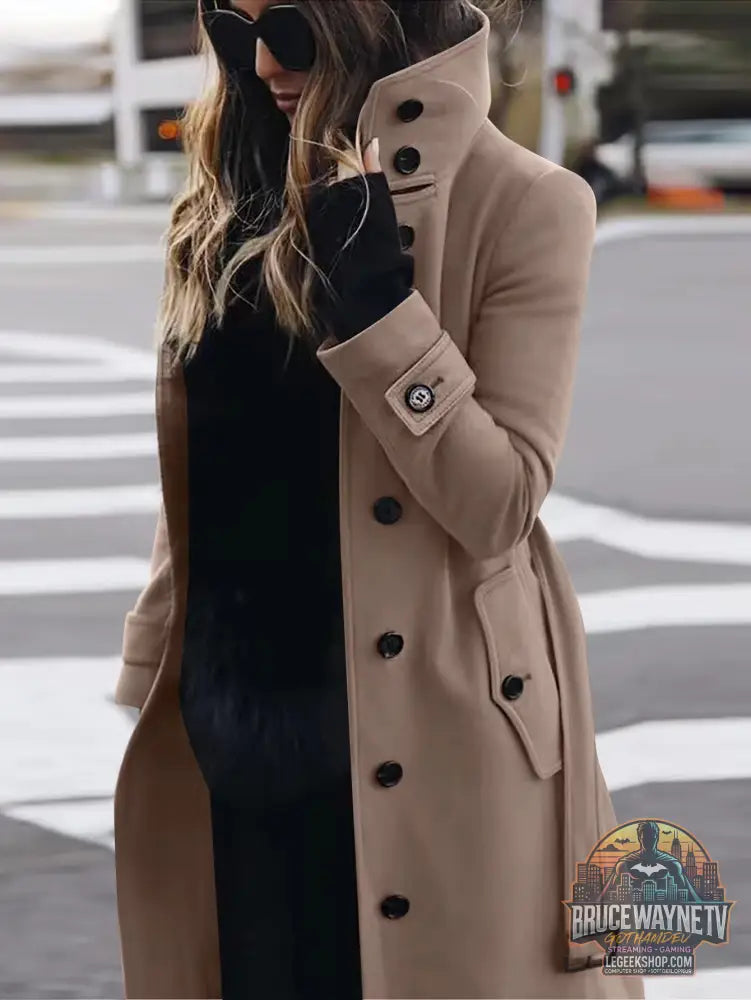 🧥 Manteau Femme Laine Col Montant Slim Fit Élégant 🧥 - Khaki / S - Manteau Femme