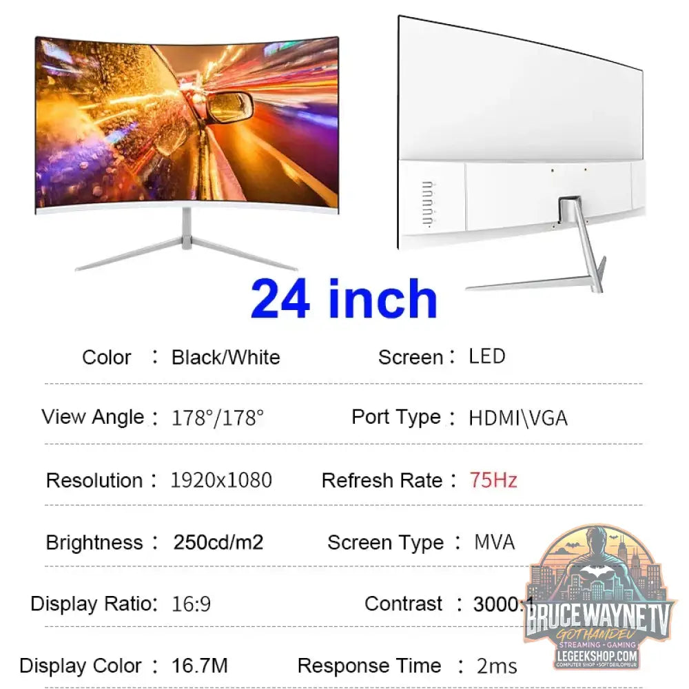 Moniteur incurvé de 24 pouces 100 Hz pour jeux MVA FHD 1080P écran d’ordinateur 3000R HDMI/VGA DCR protection des yeux