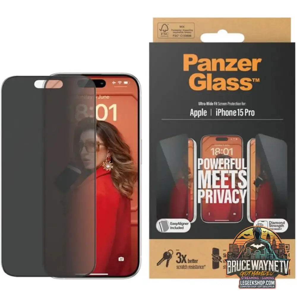 PanzerGlass Privacy Displayschutz Ultra-Wide Fit, Schutzfolie transparent, iPhone 15 Pro, EasyAligner - PanzerGlass - vue 4
