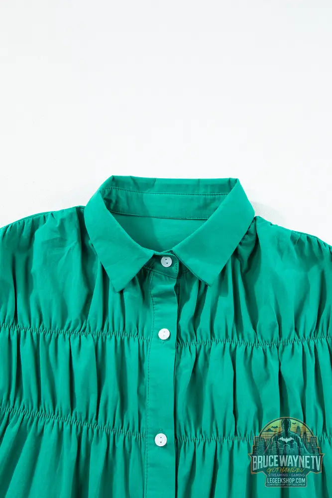 Robe courte boutonnée à manches volantées et froncée vert vif - Dresses/Mini Dresses