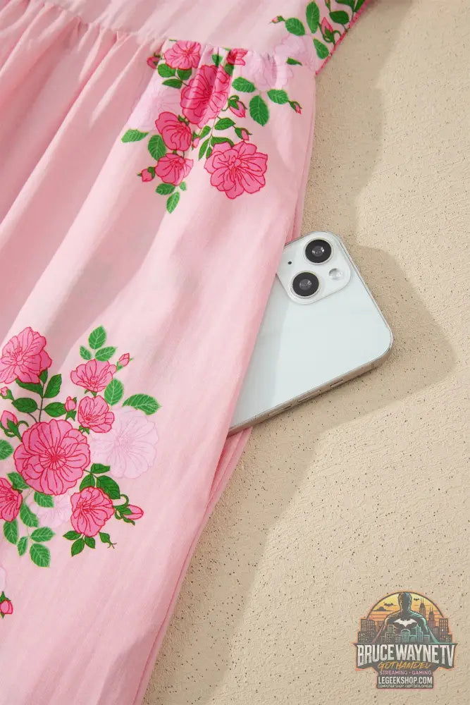 Robe Longue Femme – Florale · Col Cranté · Manches Courtes Flottantes · Taille Haute · 2 Coloris - Robe Femme