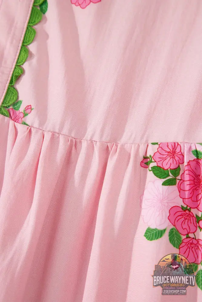 Robe Longue Femme – Florale · Col Cranté · Manches Courtes Flottantes · Taille Haute · 2 Coloris - Robe Femme