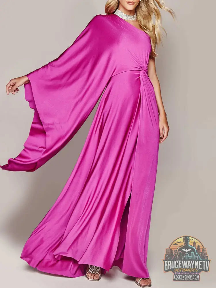 Robe Soirée Longue Une Épaule Torsadée Élégante - Rose / XS - Robe Soirée