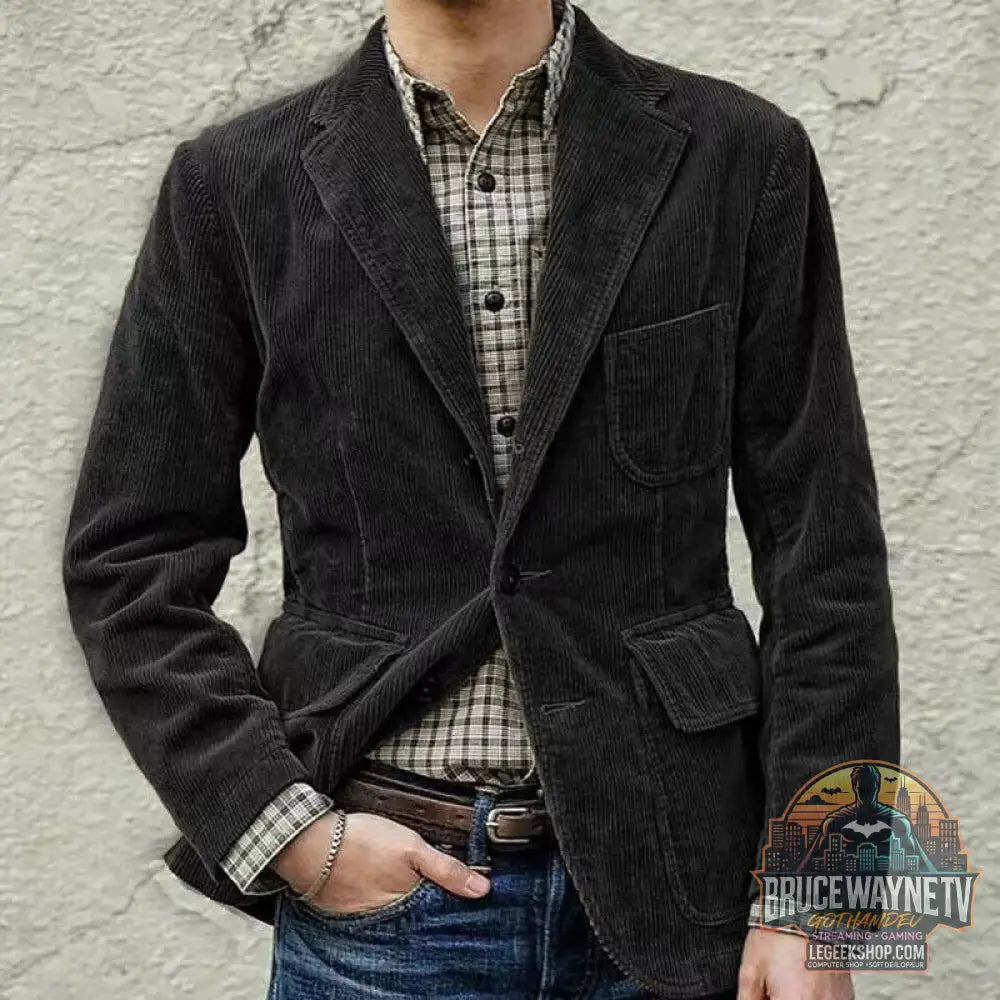Veste Blazer Homme Velours Côtelé Hiver Casual Chaud Noir Marron Vert Bleu - Black / S - Veste Homme
