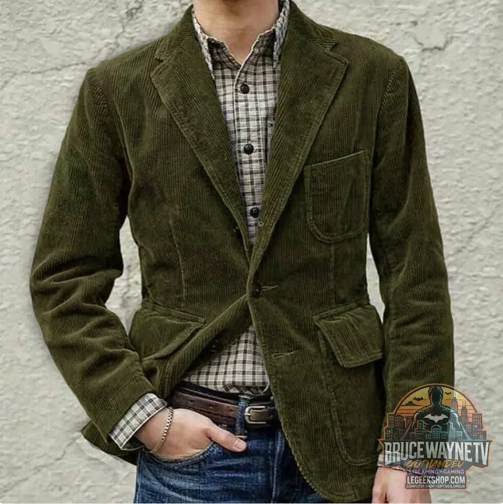 Veste Blazer Homme Velours Côtelé Hiver Casual Chaud Noir Marron Vert Bleu - Army Green / S - Veste Homme